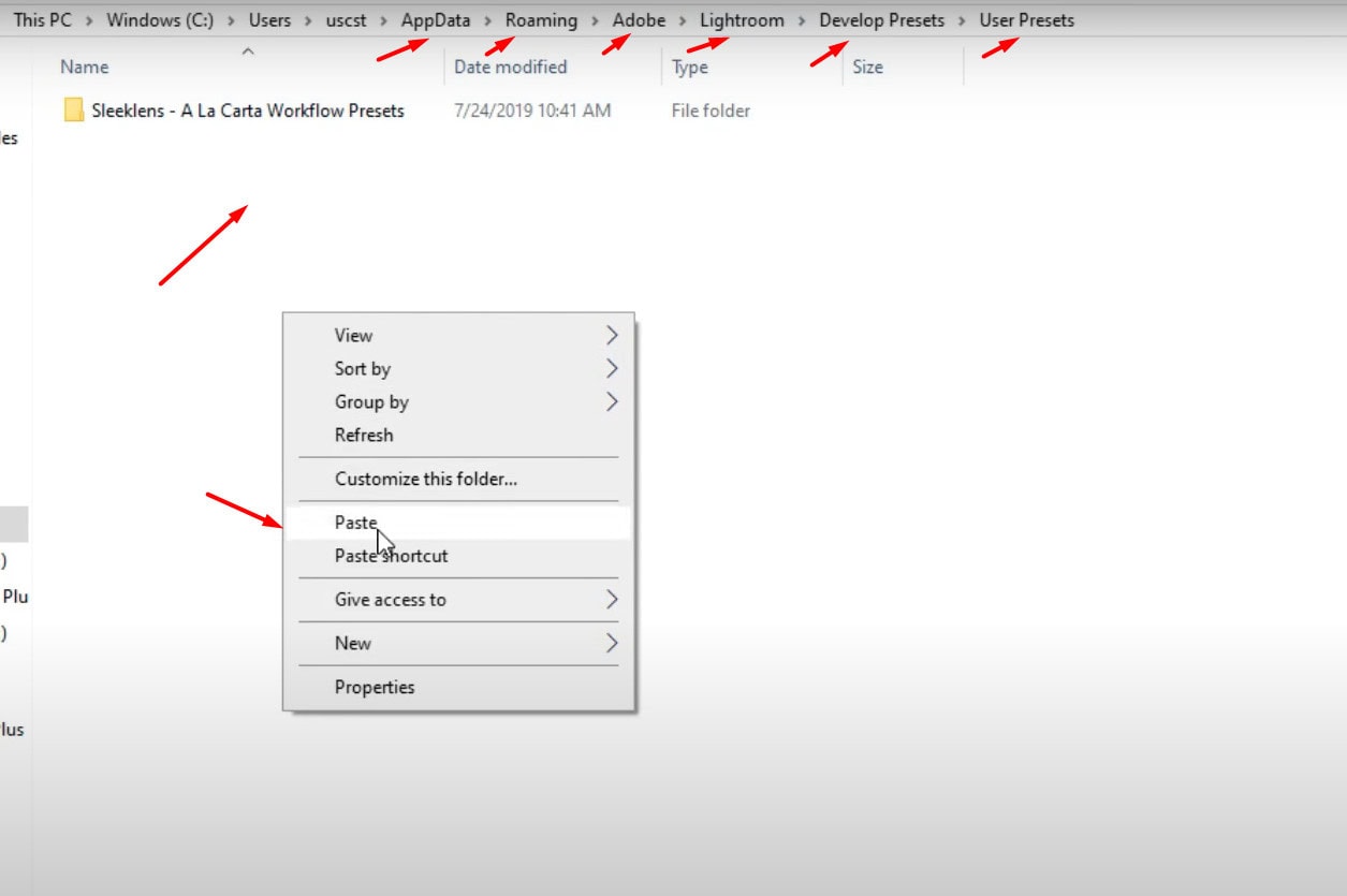 Paste Presets Folder