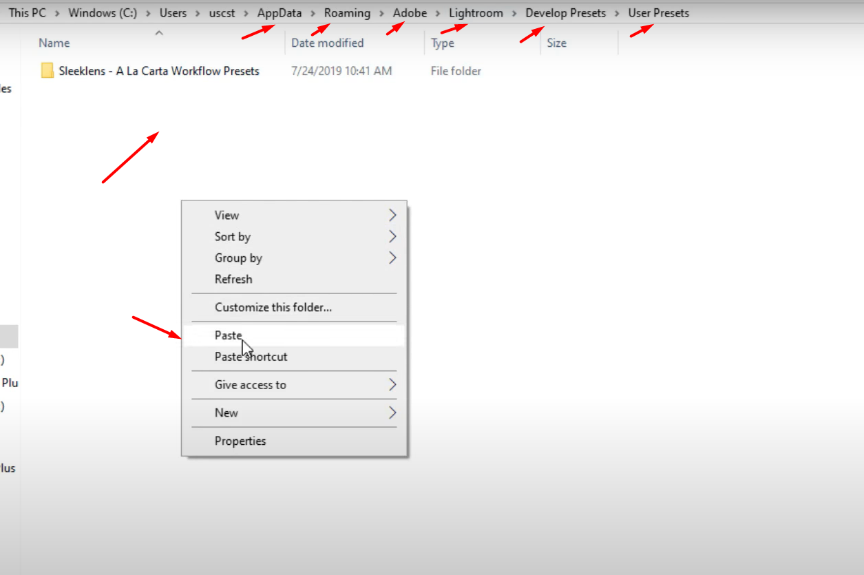 Paste Presets Folder