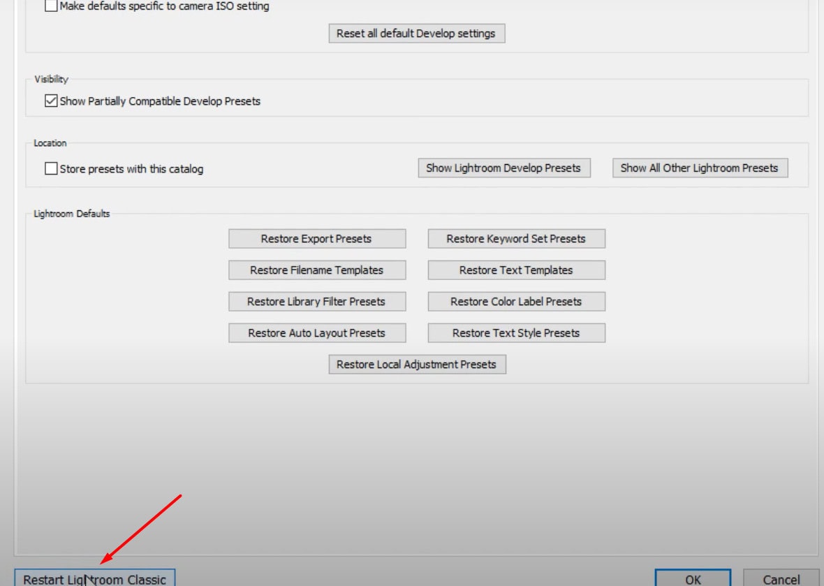 Restart Lightroom