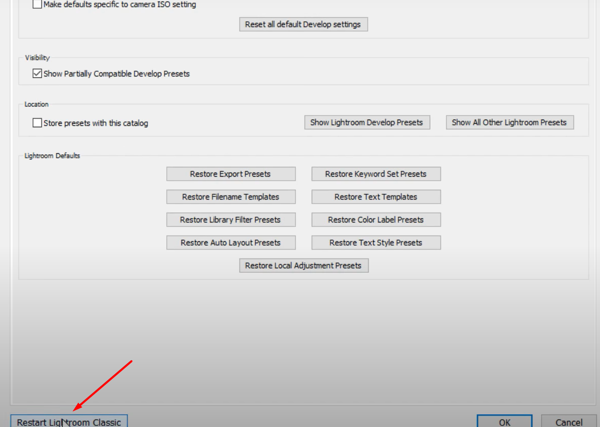 Restart Lightroom