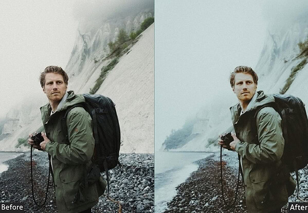 Comparison of a travel photo before and after applying Lightroom presets, showing enhanced colors and clarity for travel photography.