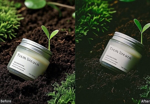 Comparison of product photo with and without Lightroom preset showing enhanced color and lighting effects for a professional look.