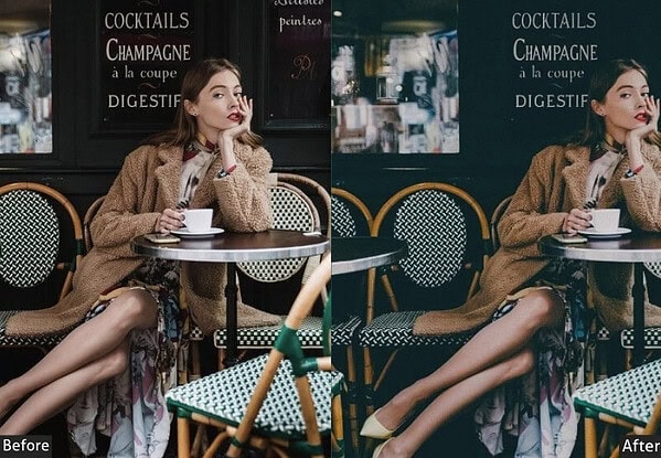 Side-by-side comparison of photo edited with Fujifilm Lightroom presets showing before and after effects for Provia, Velvia, and Classic looks.