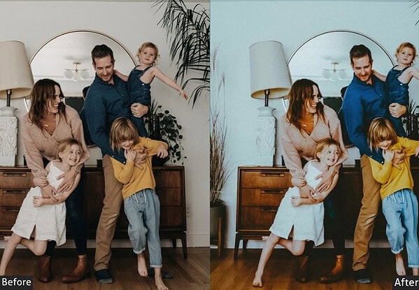 Family portrait with enhanced colors and brightness using Lightroom presets for vibrant, picture-perfect memories.