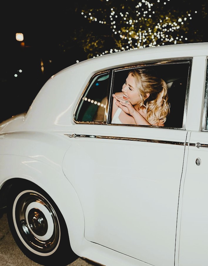 Bride expression in car