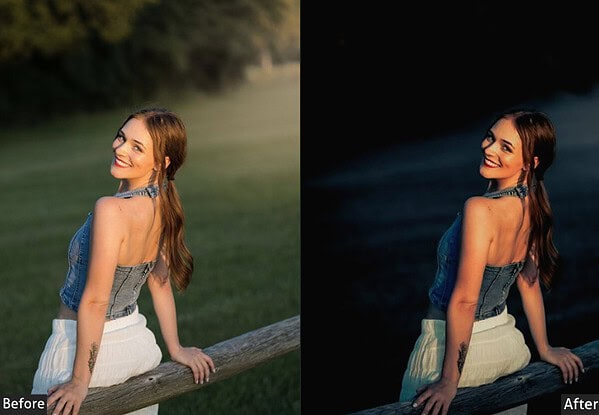 Comparison of outdoor photo with and without Lightroom presets, showing enhanced mood and tone in the after image.