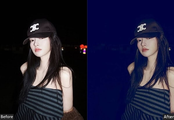 Comparison image showing the effect of Tokyo Lightroom Presets on a portrait, highlighting color and tone adjustments for vibrant urban aesthetic.