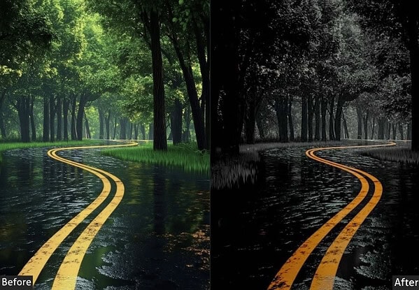 Comparison of landscape photos before and after applying Lightroom presets, showcasing enhanced color and mood for outdoor photography.